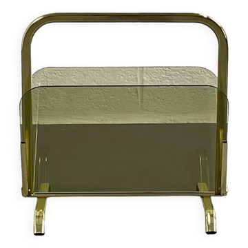 Magazine holder in brass and glass
