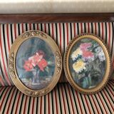 pair of framed old pastels