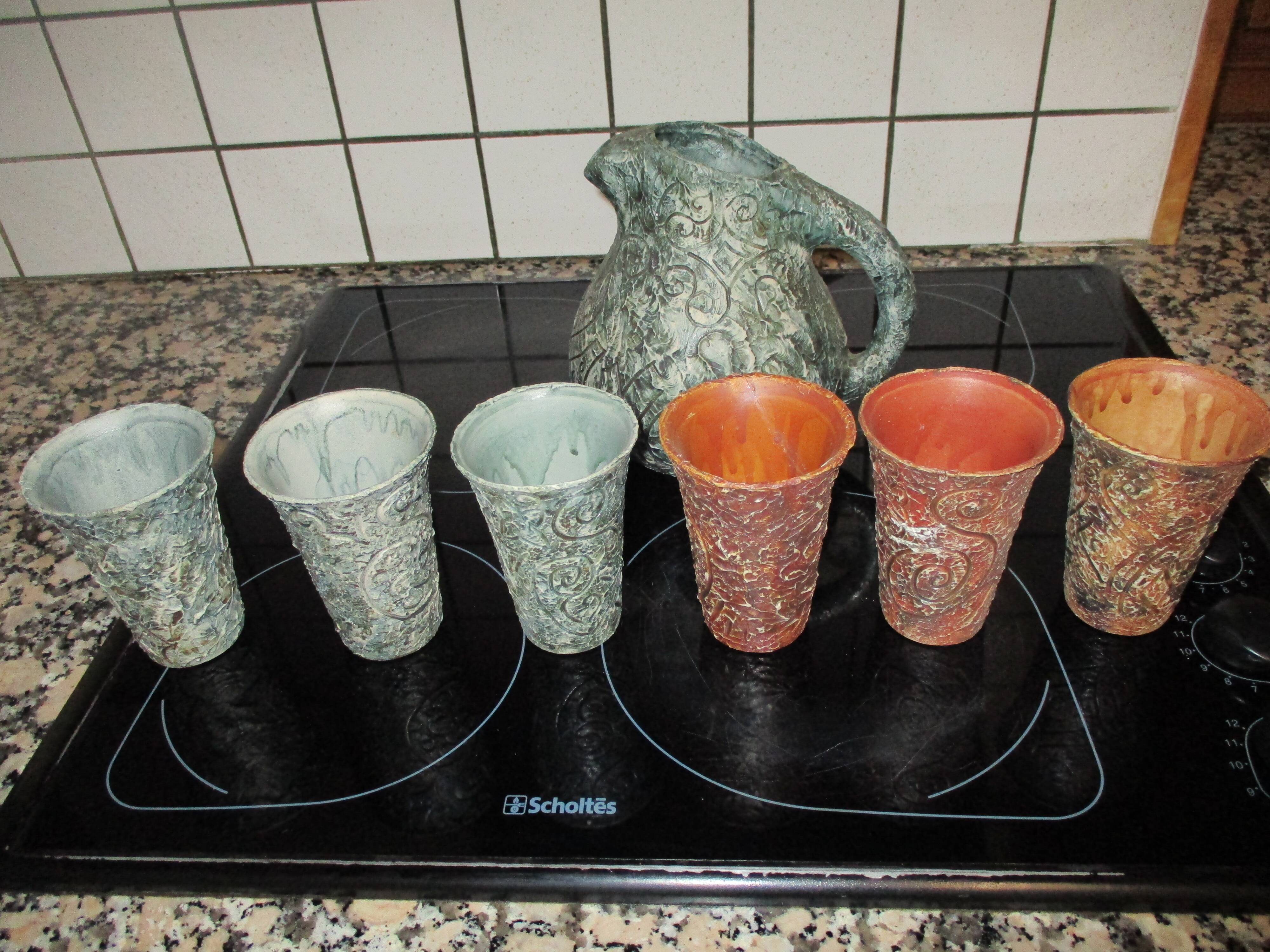 Arroka basque stoneware from ciboure rare set blue jug and 6 cups