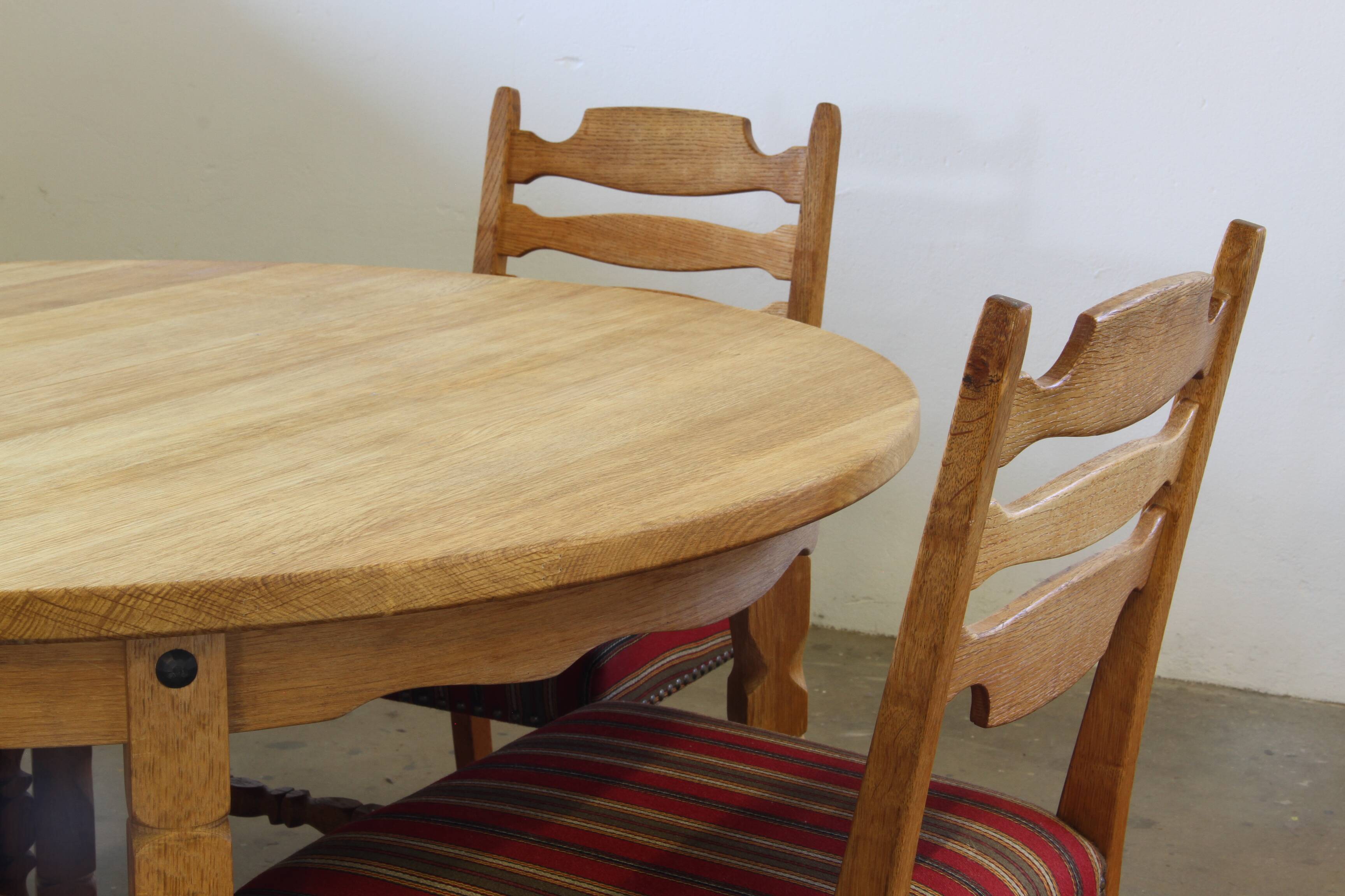 1960s vintage brutalist Danish extending oak dining table style Henning Kjærnulf