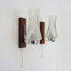 Pair of Scandinavian vintage wall sconces with pull shot, wood and chrome metal. Year 60