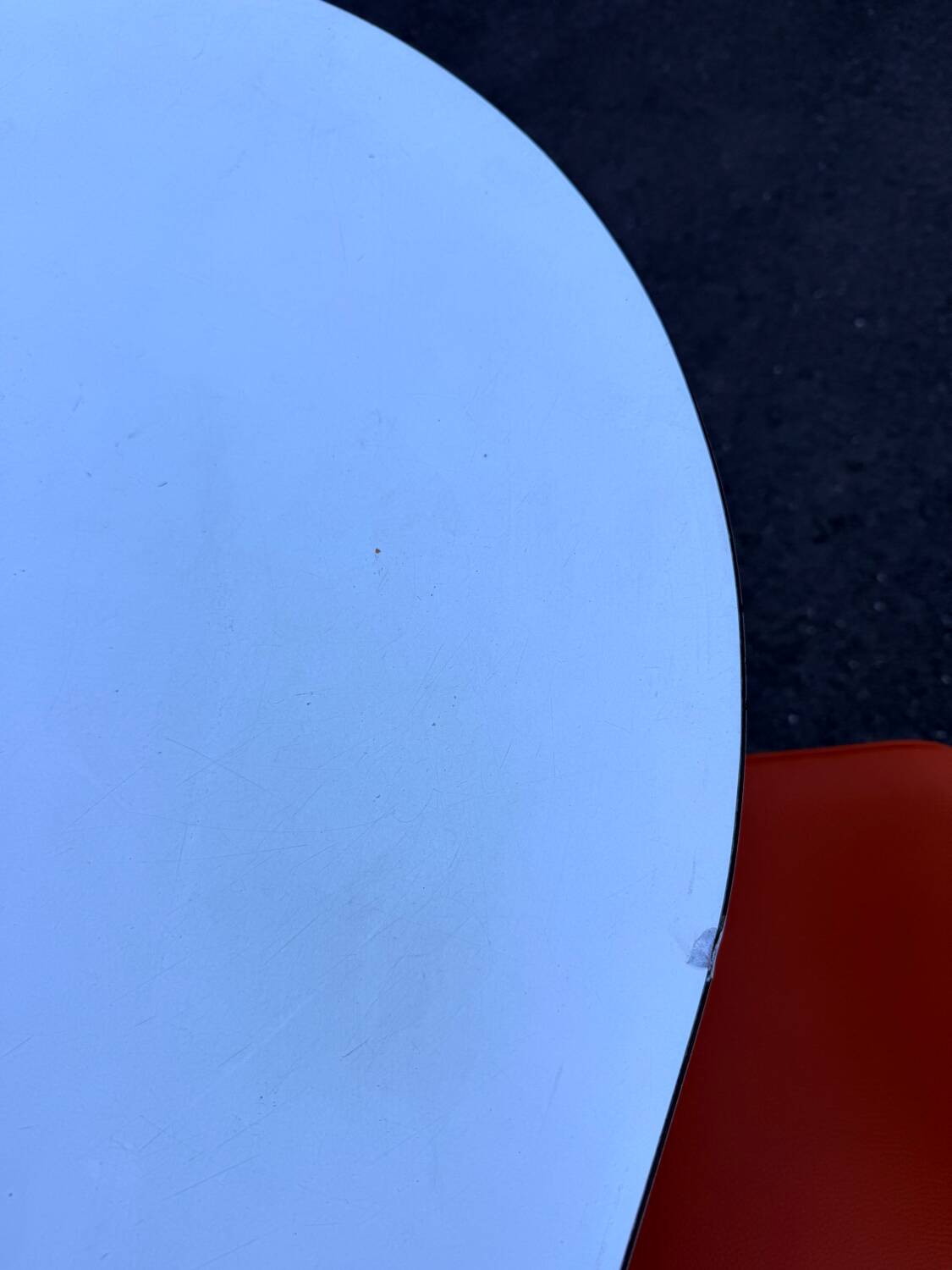 Formica leatherette chair with orange table, vintage 70s Space Age