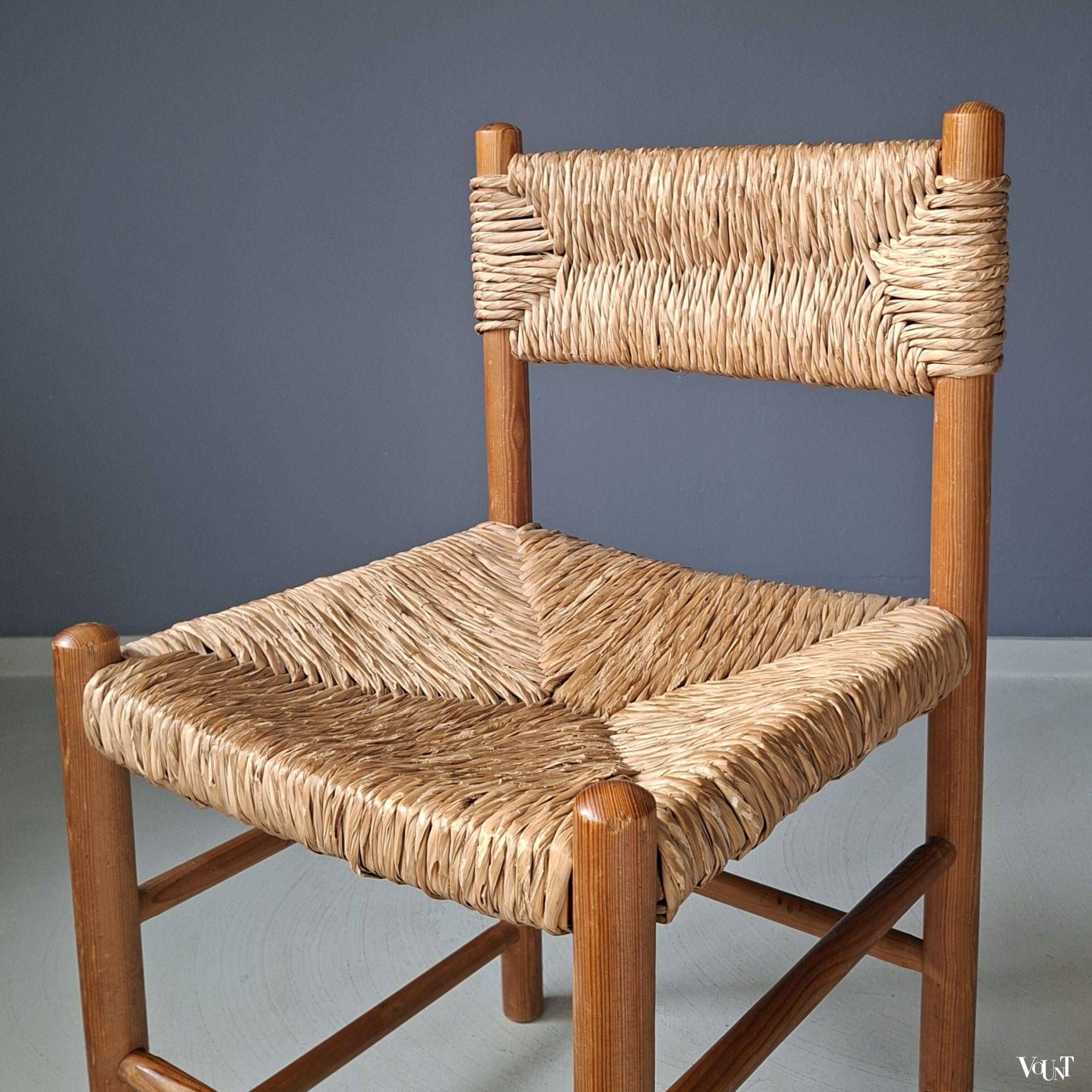 Wooden chair with rush seat and backrest, 1960s