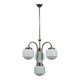 Lustre Art déco en nickel avec abat-jour cylindriques en verre opale, Tchécoslovaquie
