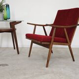 Pair of burgundy boomerang armchairs Antonin Suman Ton Bystrice (Thonet)