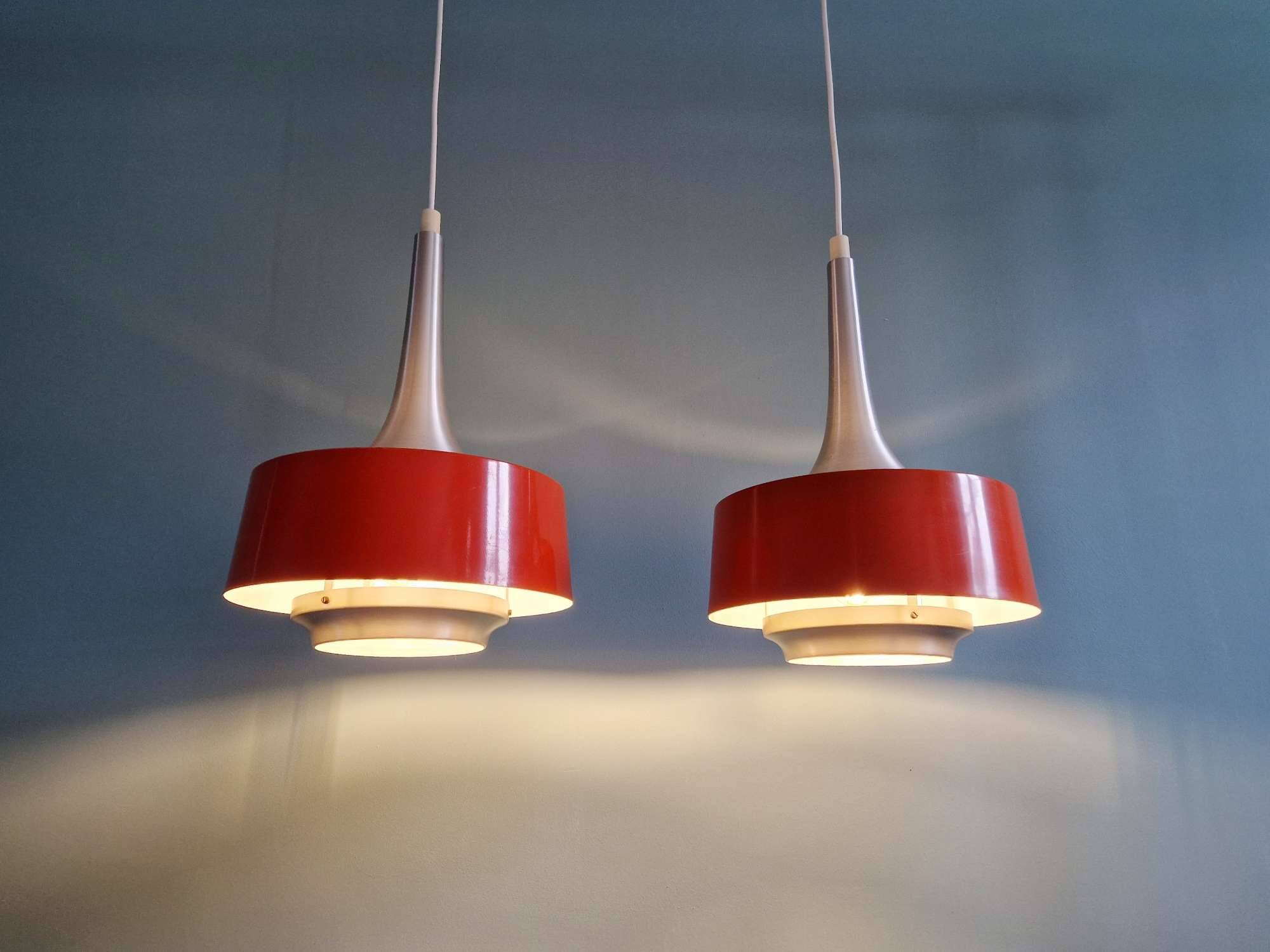 Pair of Scandinavian brushed aluminium pendants, 1960s