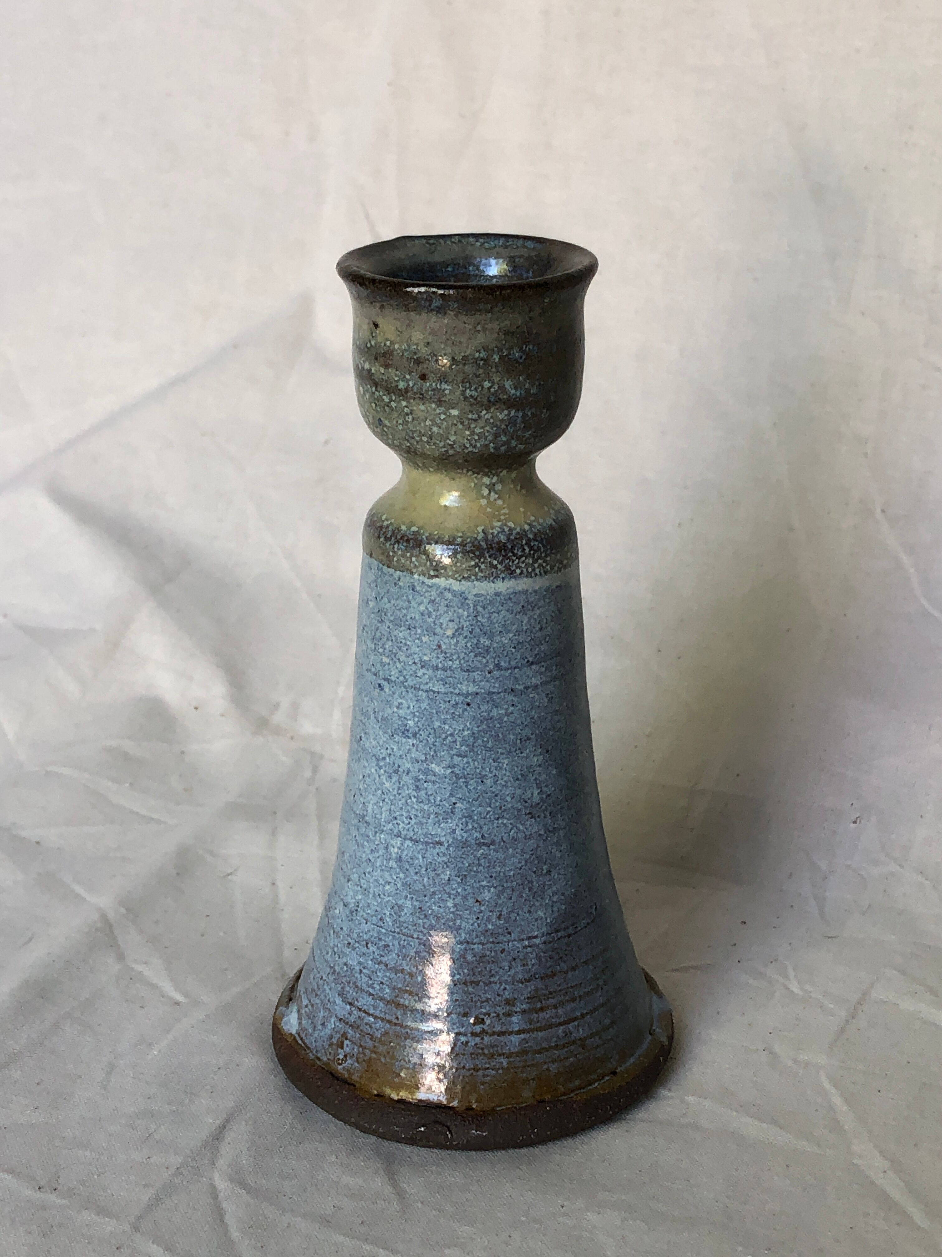 Blue & beige ceramic candle holder