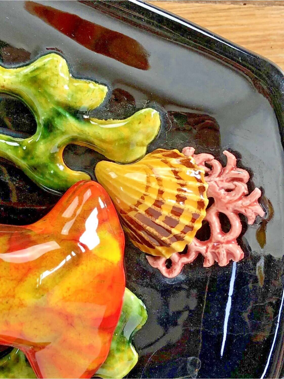 Large Vallauris slip dish 57x25 cm lobster fish