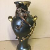 Large Art Nouveau vase in patinated and gilded metal period 1880 1900