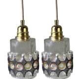 Pair of vintage faceted glass pendant lights