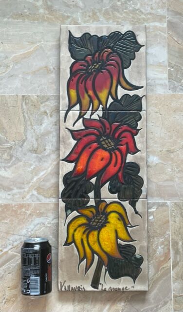 Vintage Vallauris ceramic painting "La Grange"
