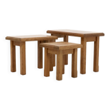 Set of 3 Brutalist Style Blonde Oak Nesting Tables 1960s