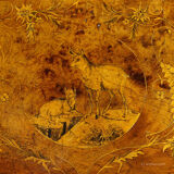 Pair of walnut chairs with Edelweiss marquetry, Brienz Switzerland 1900