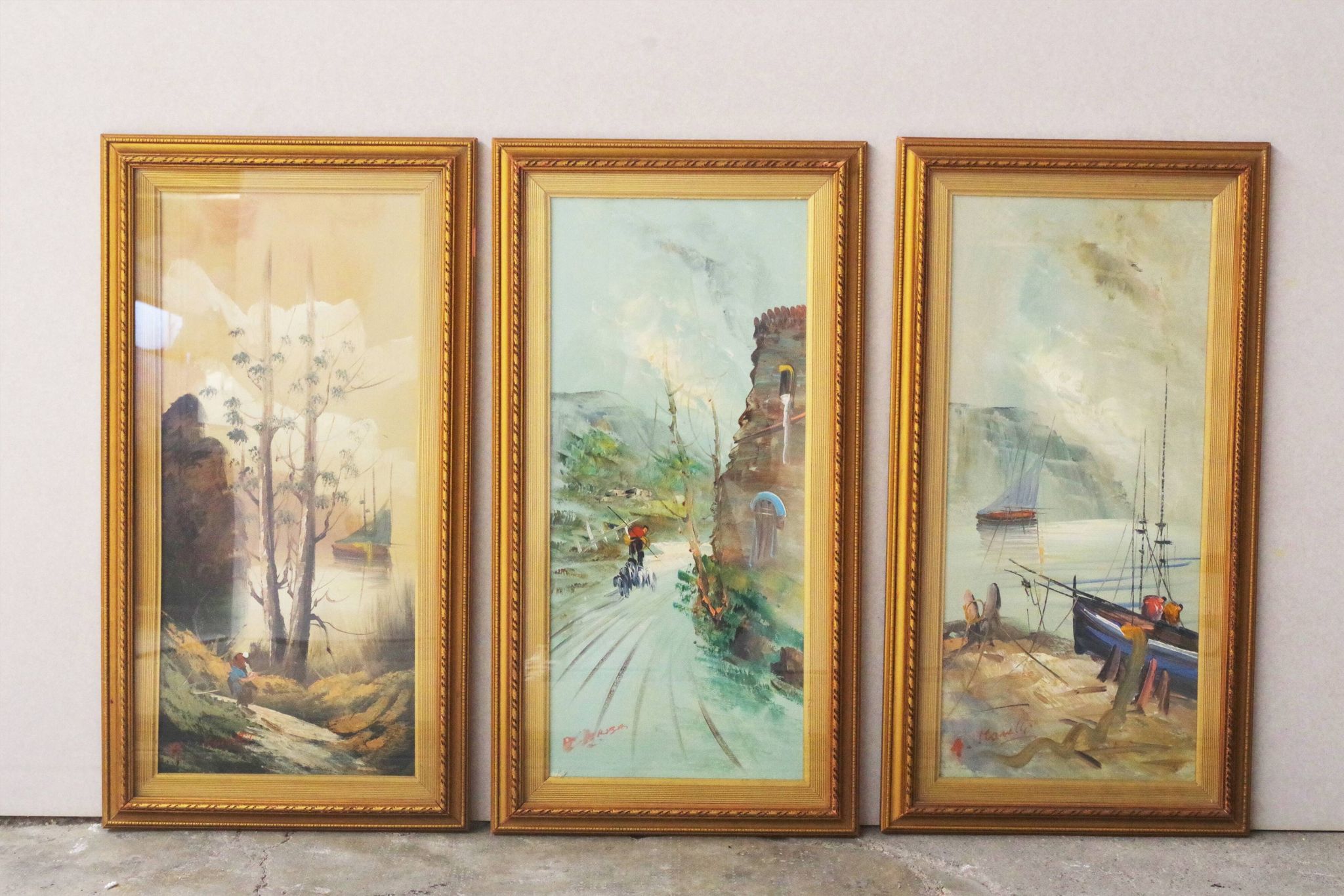Paintings, oil on canvas, Moretti, 1970, set of 3