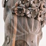 Wooden bust of woman with floral headdress sculptural work of the 60s-70s