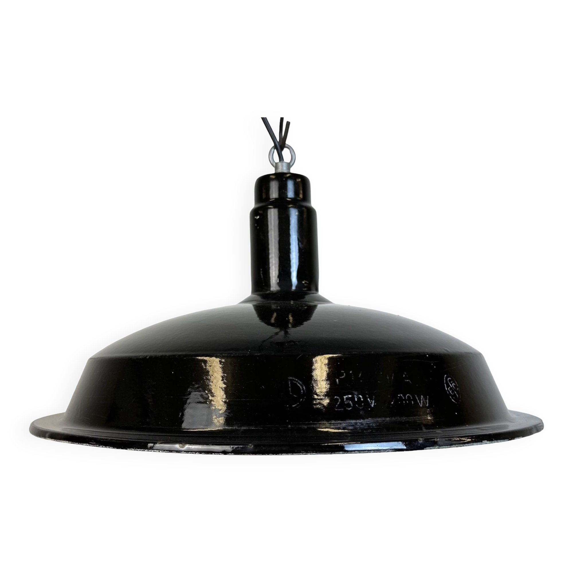 Industrial Black Enamel Factory Pendant Lamp, 1950s
