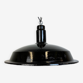 Industrial Black Enamel Factory Pendant Lamp, 1950s