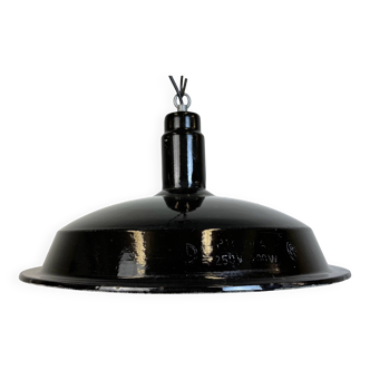 Lampe à Suspension Industrielle en Émail Noir, 1950s