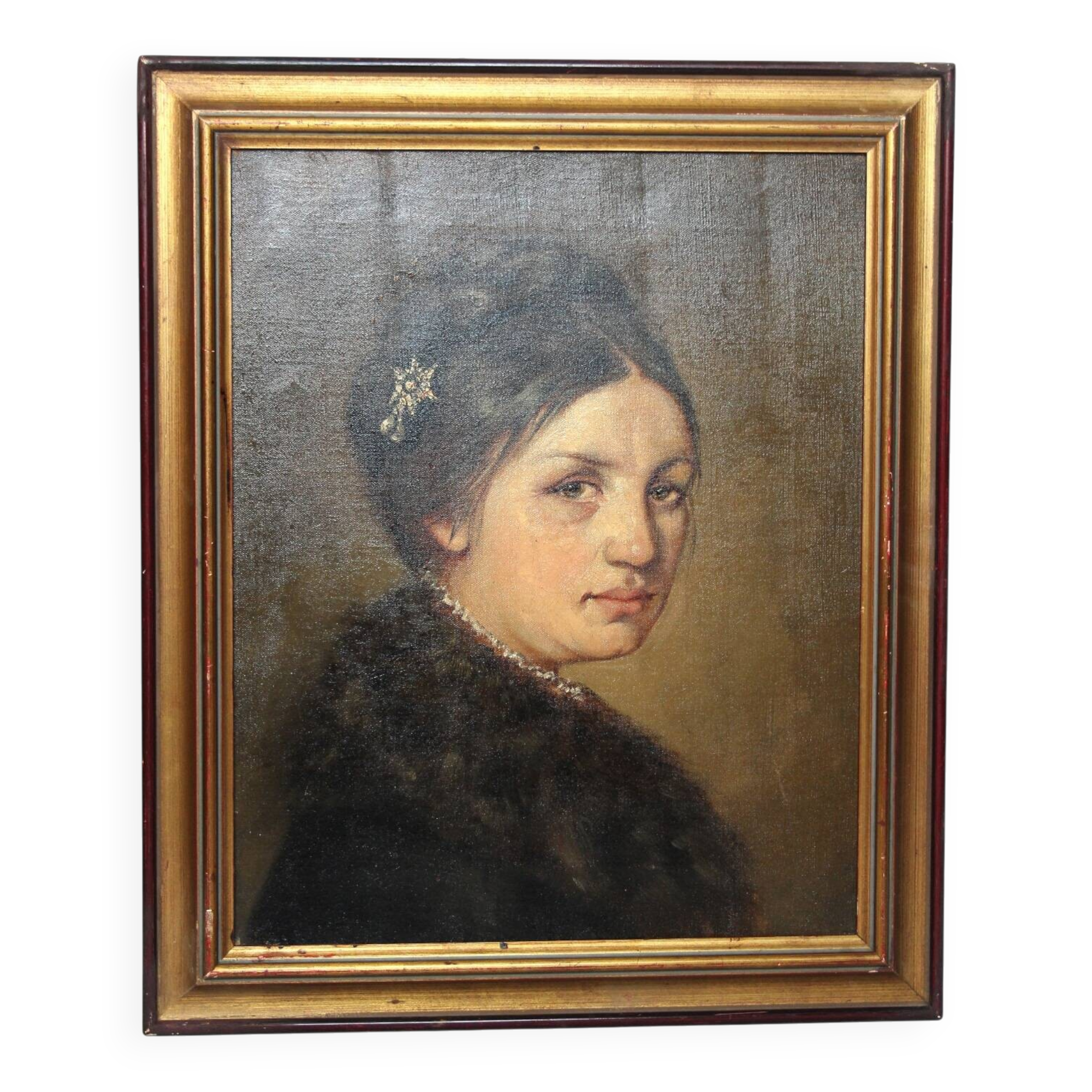 19th Century Victorian Portrait of a Lady Oil Painting, Framed