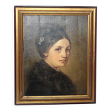 19th Century Victorian Portrait of a Lady Oil Painting, Framed