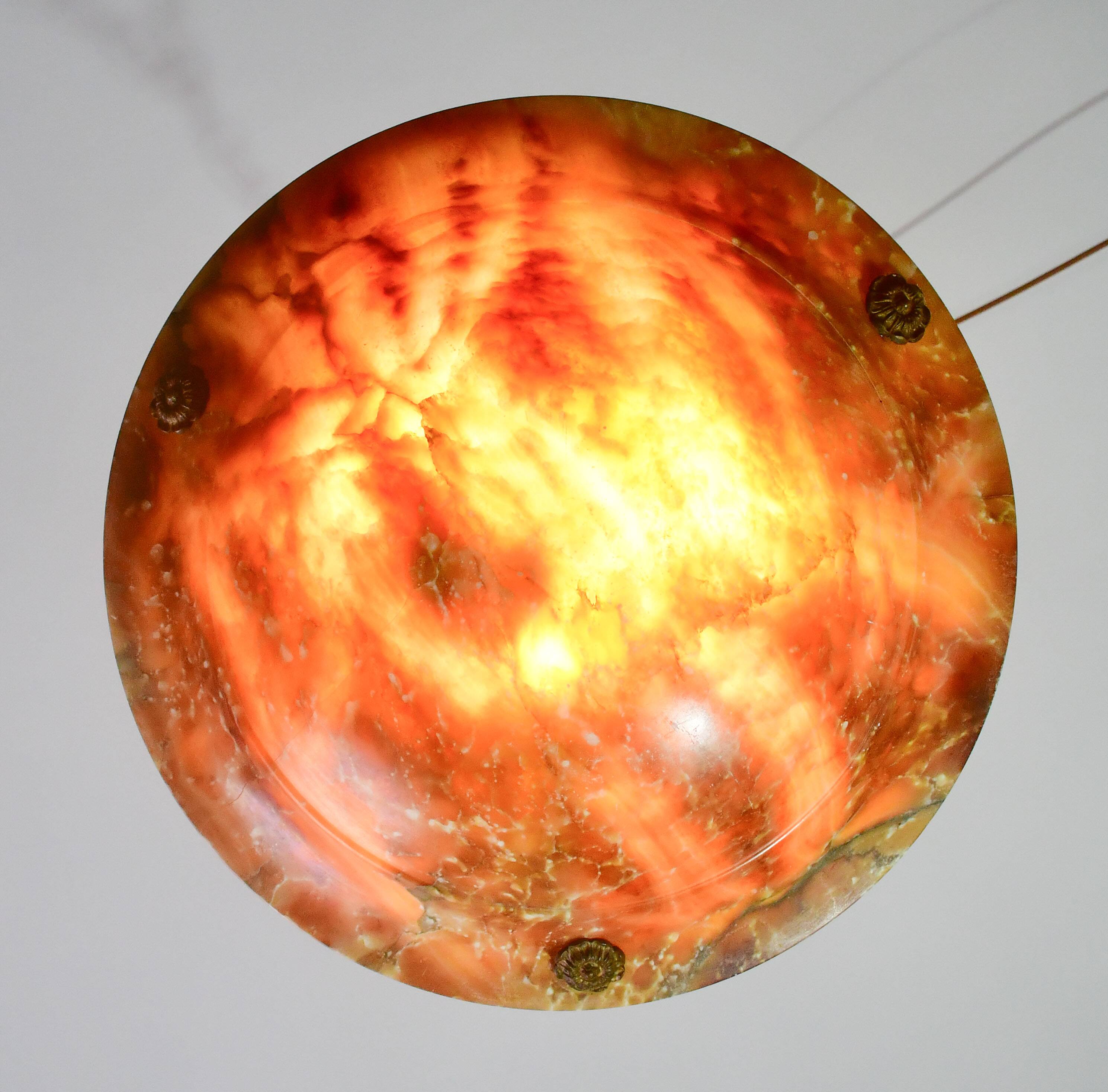 Art Deco great design orange alabaster chandelier, 1940s