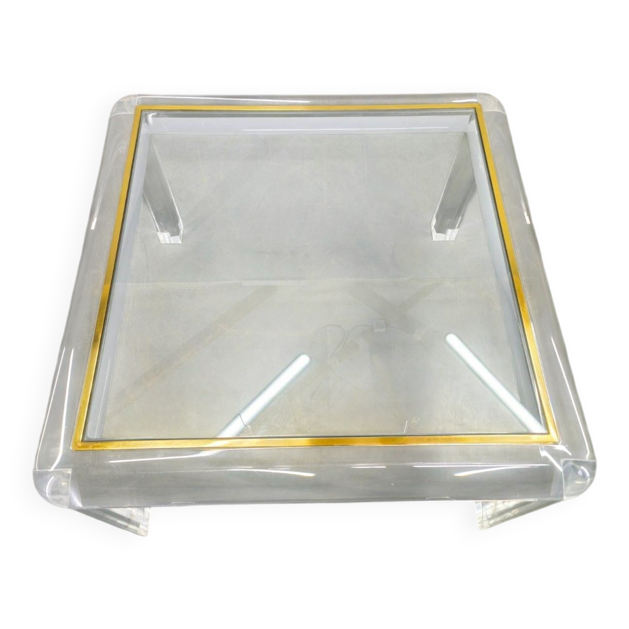 Italian Acrylic, Brass and Glass Coffee Table, 1980s
