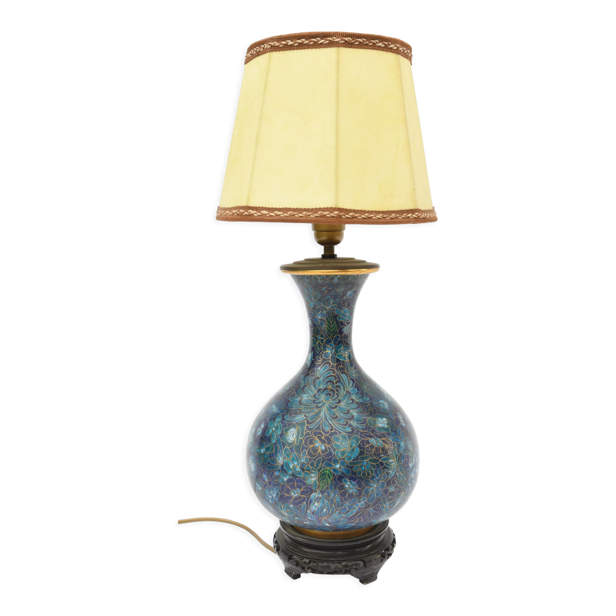 Baluster vase in blue cloisonné enamel mounted in lamp