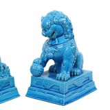Large Temple Lion Statues Foo Dogs Blue Porcelain 25cm