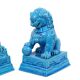 Large Temple Lion Statues Foo Dogs Blue Porcelain 25cm