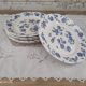 Lot de 6 assiettes à dessert en faïence décor roses anciennes bleues