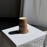 Vintage ceramic vase in glazed brown-orange with stripes H21.5 D19