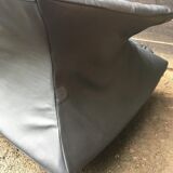 Blue-Grey Leather Sofa by Saporiti, 1980s