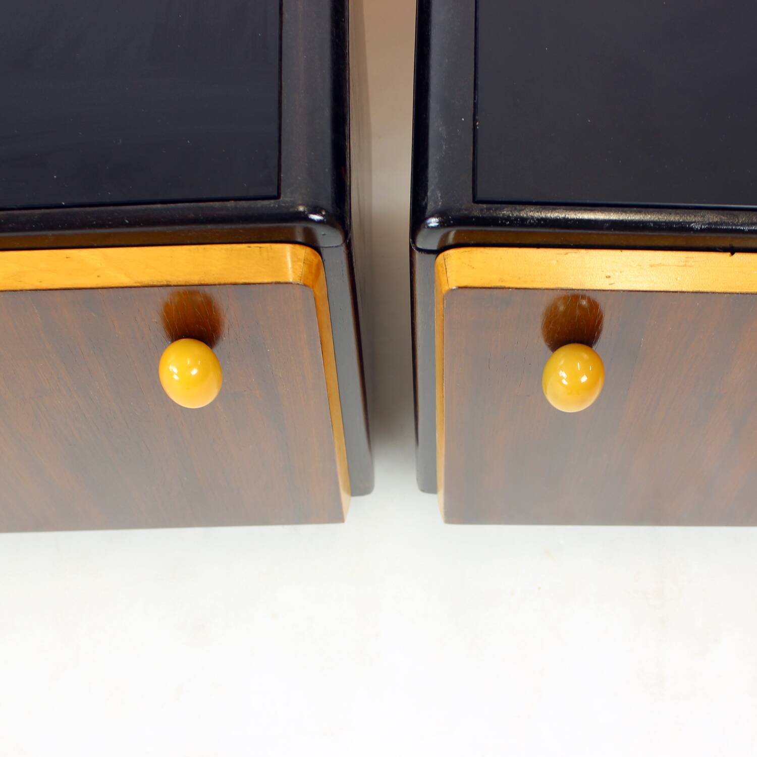 Mid Century Bedside Tables With Glass Tops, Czechoslovakia 1960s