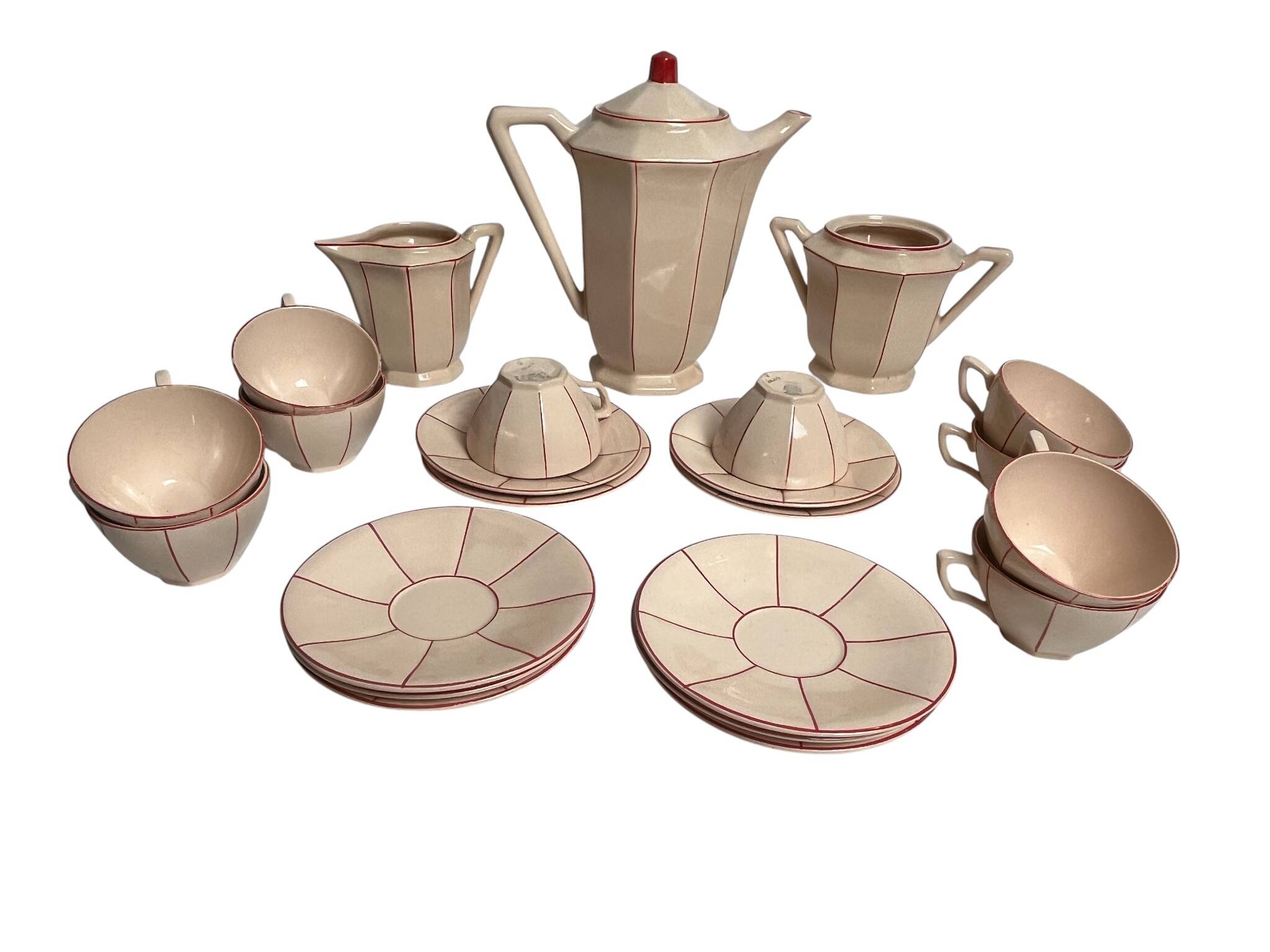 Art Deco, Digoin Sarreguemines pink coffee service circa 1930