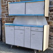 Buffet formica SIF, 3 doors, gray and blue, vintage, 50s