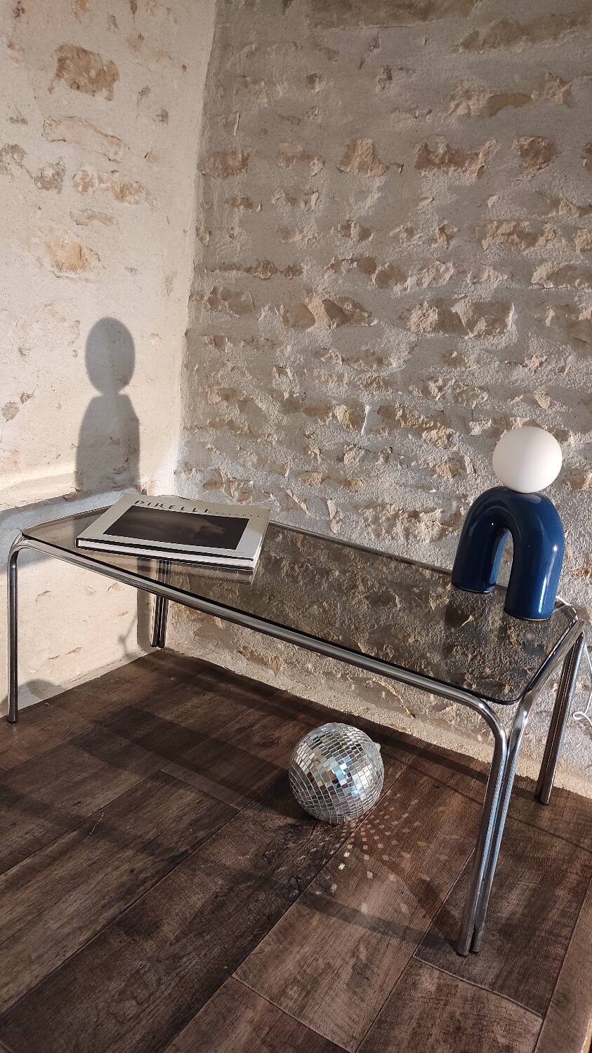 70's smoked tubular table