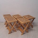 Cinq tabourets viennois vintage en paille