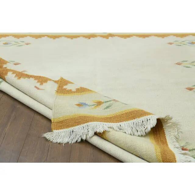 1970s Vintage Turkish Oushak Handmade Wool Cotton Cream Area Rug 171x222
