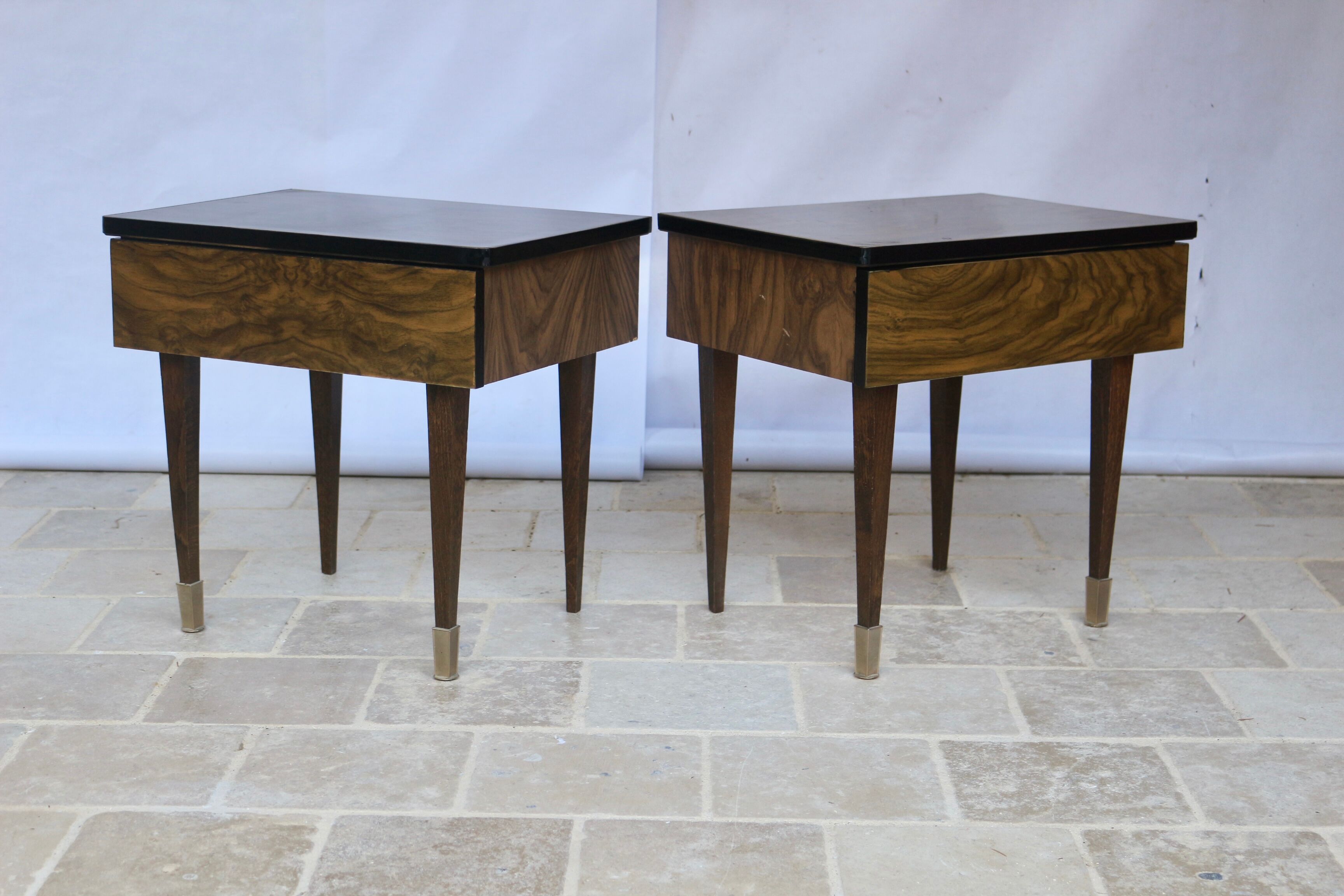 Pair of bedside table varnished wood 60s