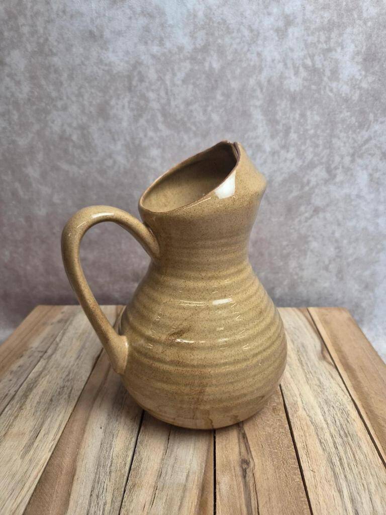 Vintage beige glazed stoneware jug – original shape