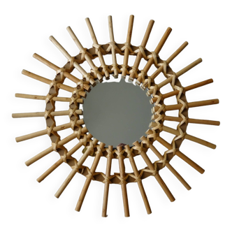 Vintage rattan sun mirror