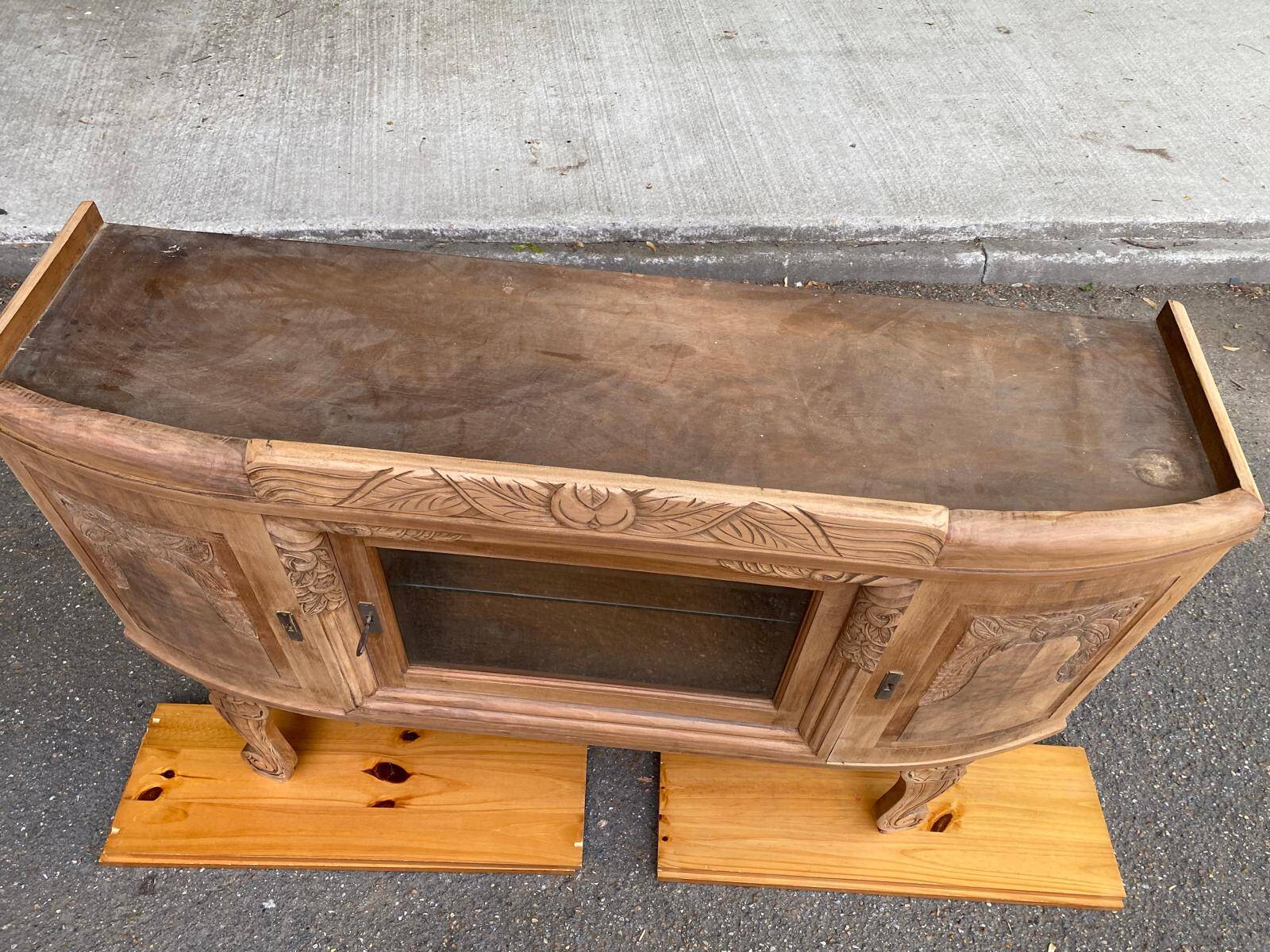 Vintage solid wood art deco 1940s display cabinet