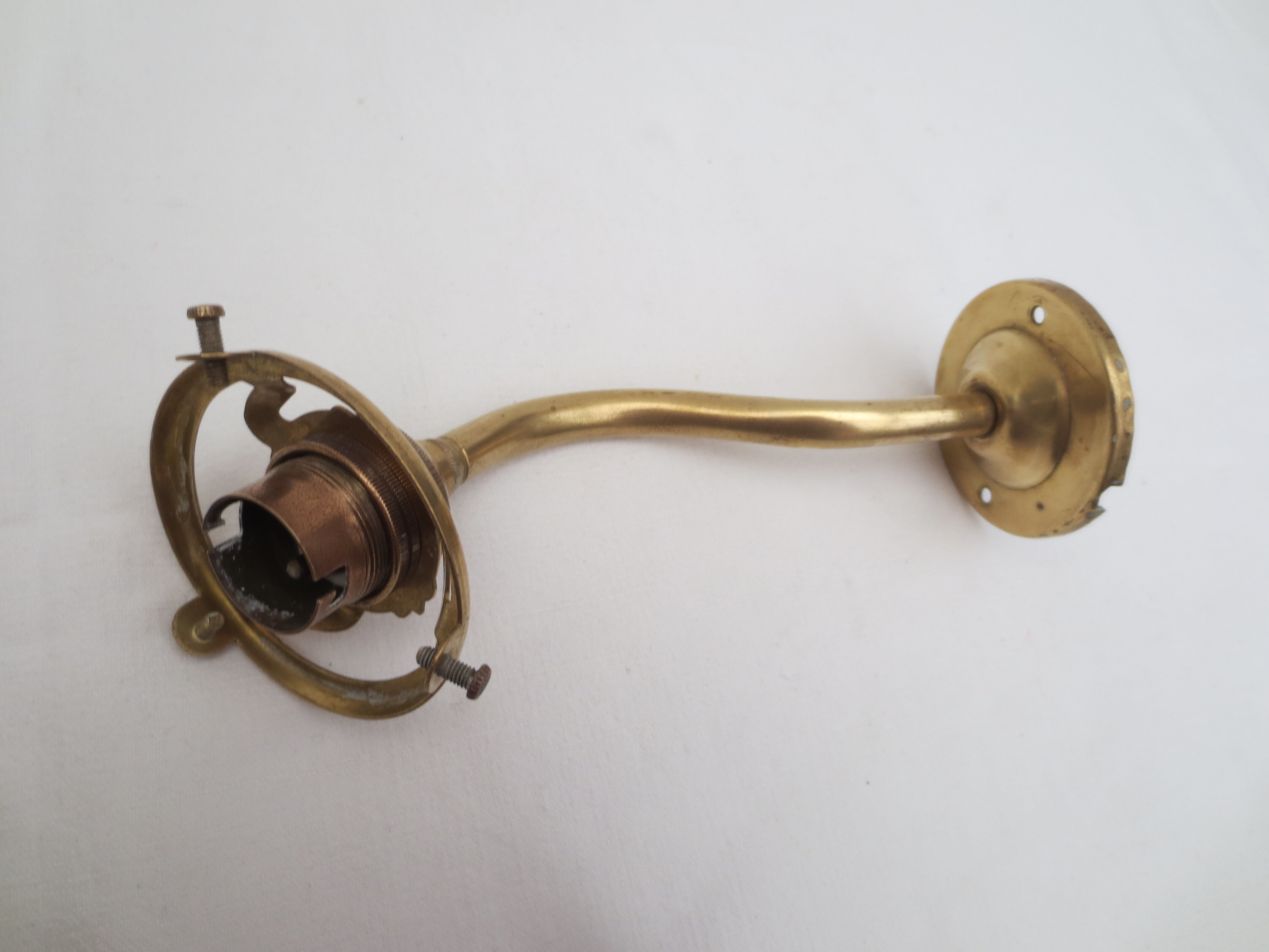 Old gooseneck wall lamp and frosted white glass tulip