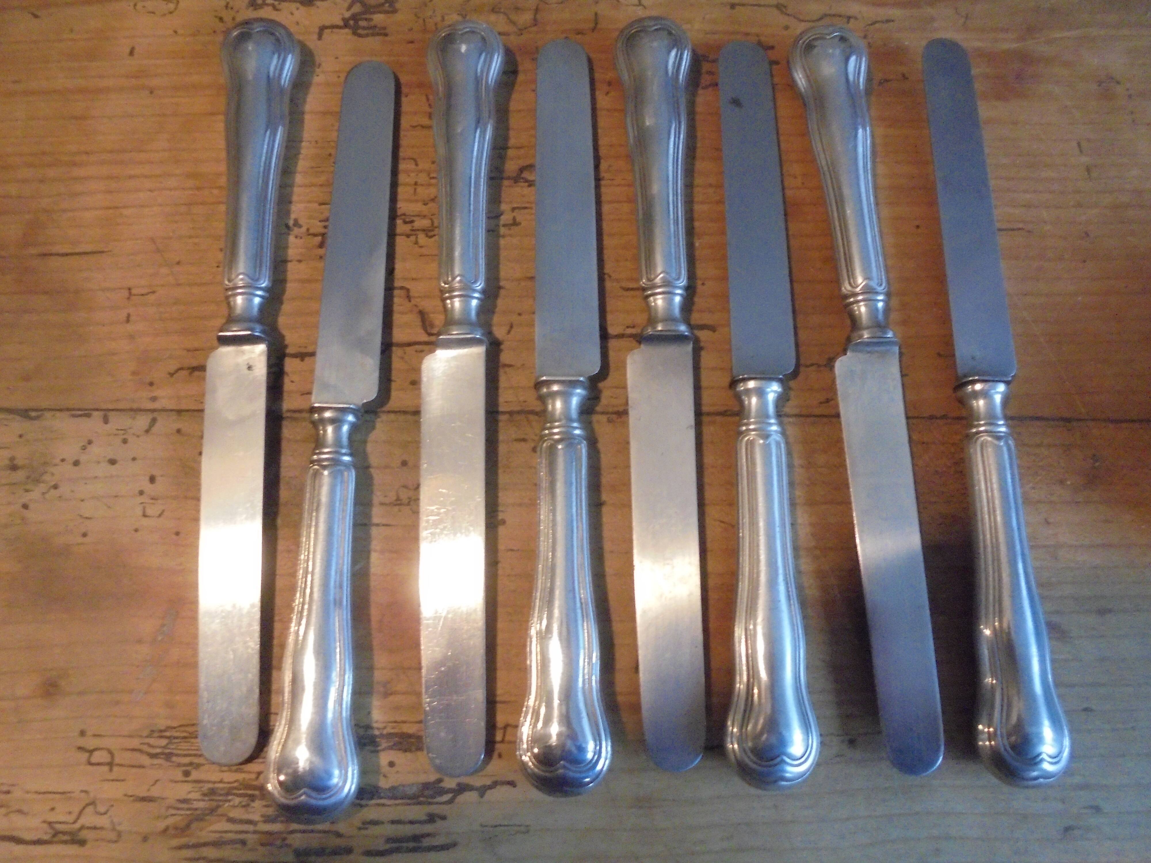 8 old silver metal knives