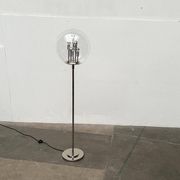 Spherical chrome and glass planetary floor lamp from the mid-century German space age by Doria Leuchten, 1960s.