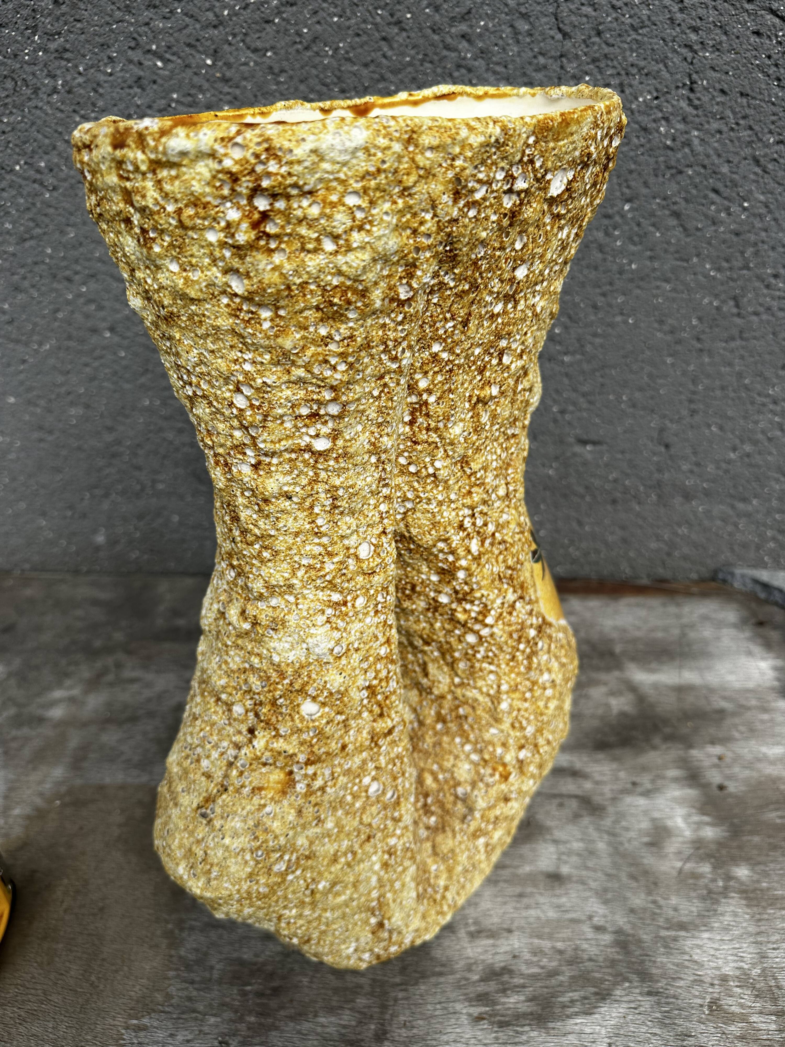 Large Glazed Ceramic Vase with Floral and Fat Lava Decor - Vallauris