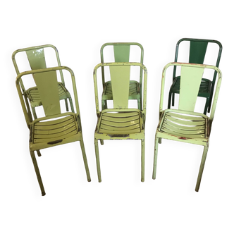 Set of 6 Tolix mid-century metal chairs model T4