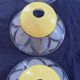Set of 3 frosted glass and yellow opaline tulips — Vintage 1970