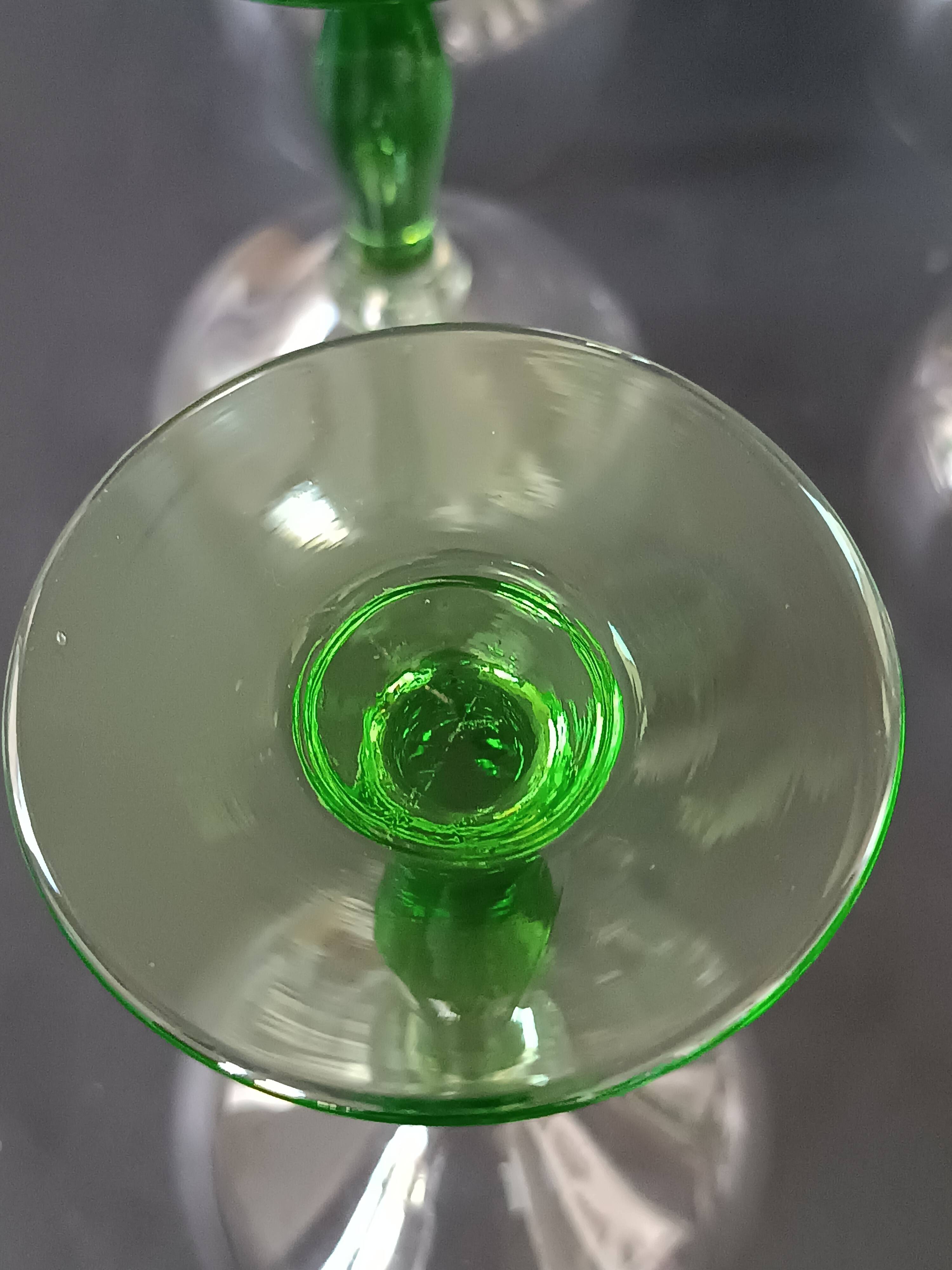 12 green footed wine glasses in opaline blown crystal 1900