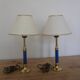 Pair of blue and gold bedside lamps with cream shades – H38 cm